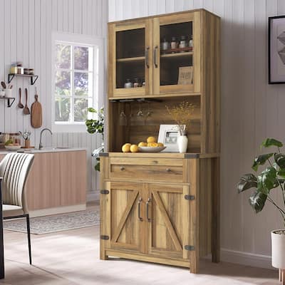 Double Barn Door Accent Cabinet Yellow Walnut - M
