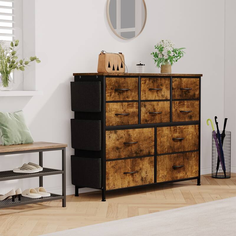 10 Drawer Dresser, Storage Organizer Unit with Fabric, Pink