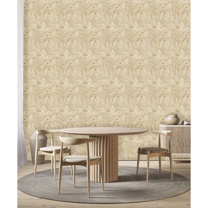 Ivory Gilded Smooth Fabric-Feel Wallpaper, Cream Beige Gold Shimmer, Timeless Interior Accent - Double Roll
