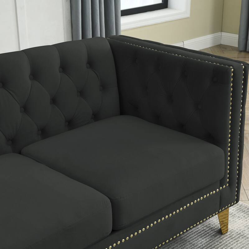 2-Pieces 5-Seat Velvet Sectional Sofa Set (3-Seater + 2-Seater) with Spring Cushions & Metal Legs
