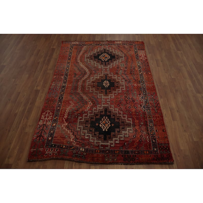 Hand Knotted Oriental 100% Wool Carpet Traditional Tribal Oranges & Rust Qashqai Area Rug - 7' 3'' X 4' 9''