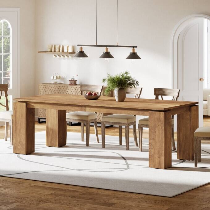 Extra Long Wood Dining Table, 86 Inches Modern Kitchen Table - Brown