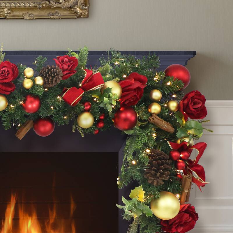 Puleo International 6' x 10" Pre-Lit Artificial Adorned Battery-Operated Garland