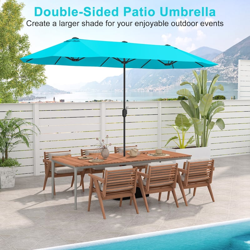 13FT Twin Table Patio Umbrella Double Sided with Crank for Outdoor Shade
