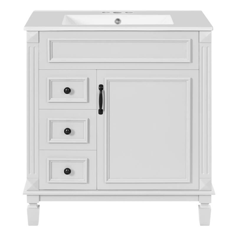 30" Bathroom Vanity with Ceramic Sink, Bathroom Storage Cabinet with 2 Drawers and Adjustable Shelf