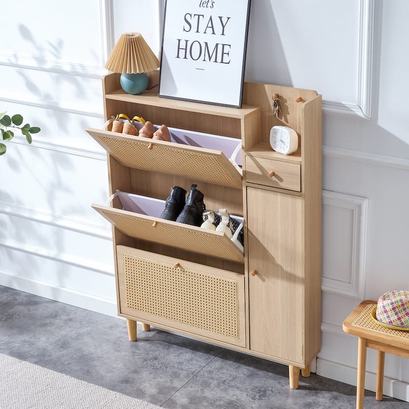 Minimalist storage cabinet, Japanese-style wicker shoe cabinet