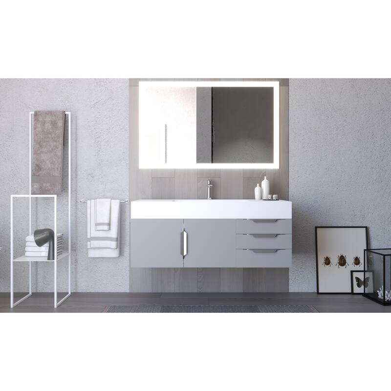 Amazon 48" Wall Mounted Bathroom Vanity Set with White Solid Surface Top