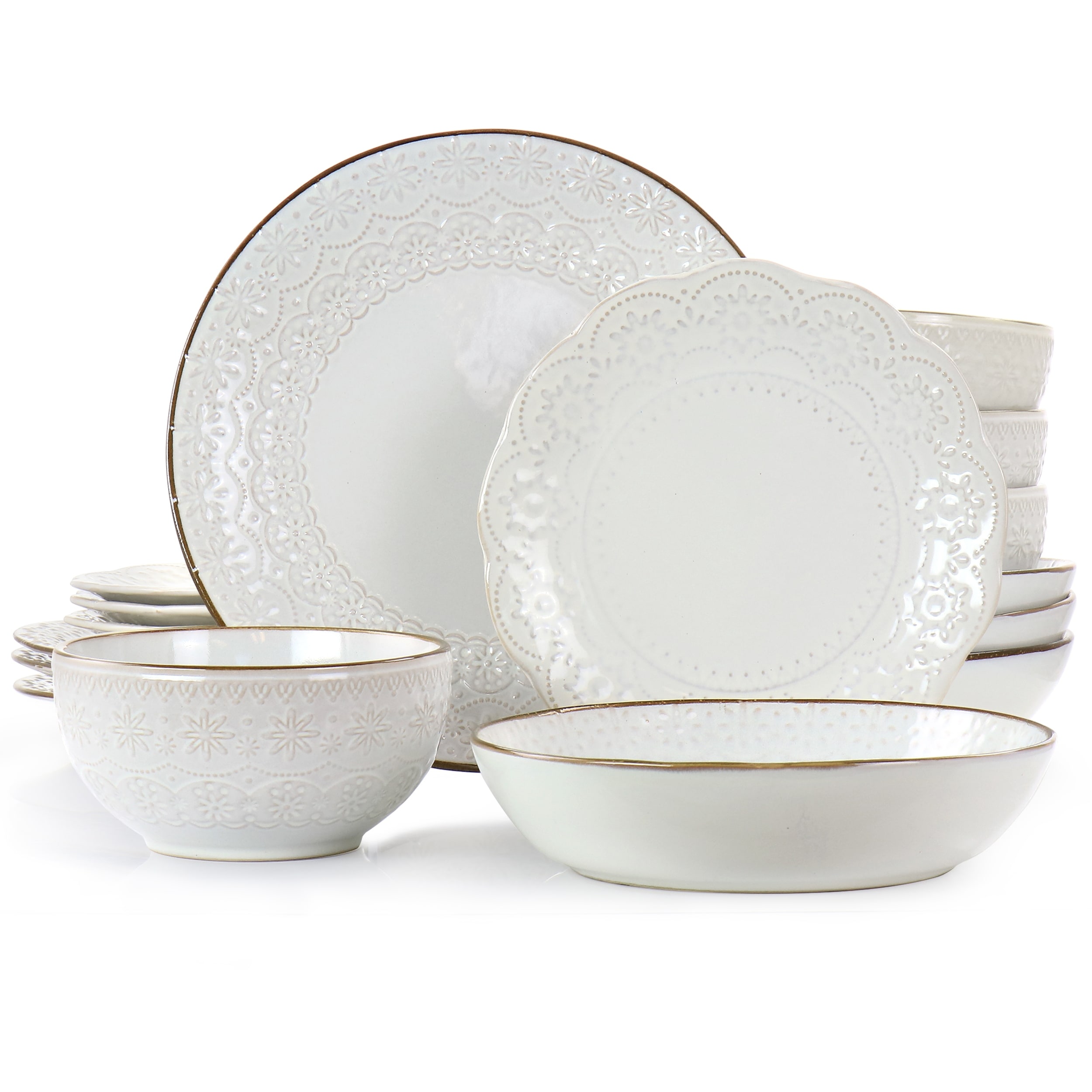 Series Elisa 48-Piece Porcelain Dinner Set Cereal Bowls Dinner