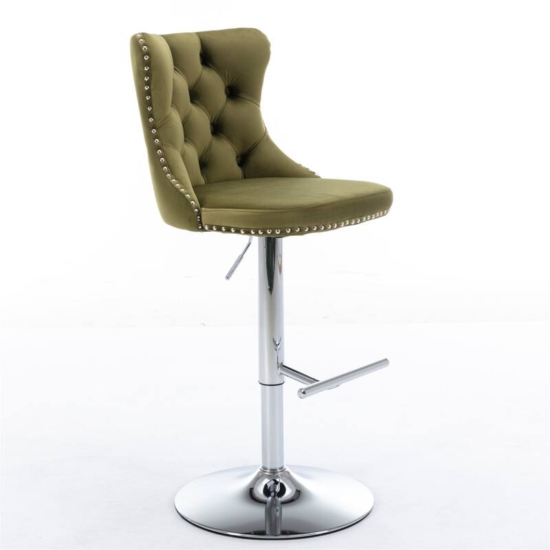 2 Piece Adjustable Swivel Velvet Upholstered Barstool with Chrome Base