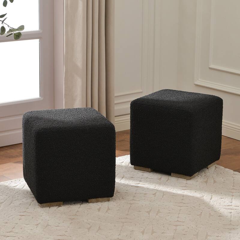 KINWELL 18.5" W Square Boucle Upholstered Ottoman Entryway Footstool