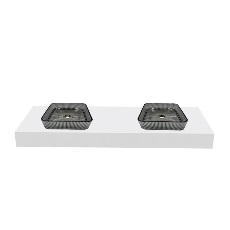Plaza 15" Square Decorative Crystal Vessel Sinks With White Base - 60"Countertop - 15"LightBlack