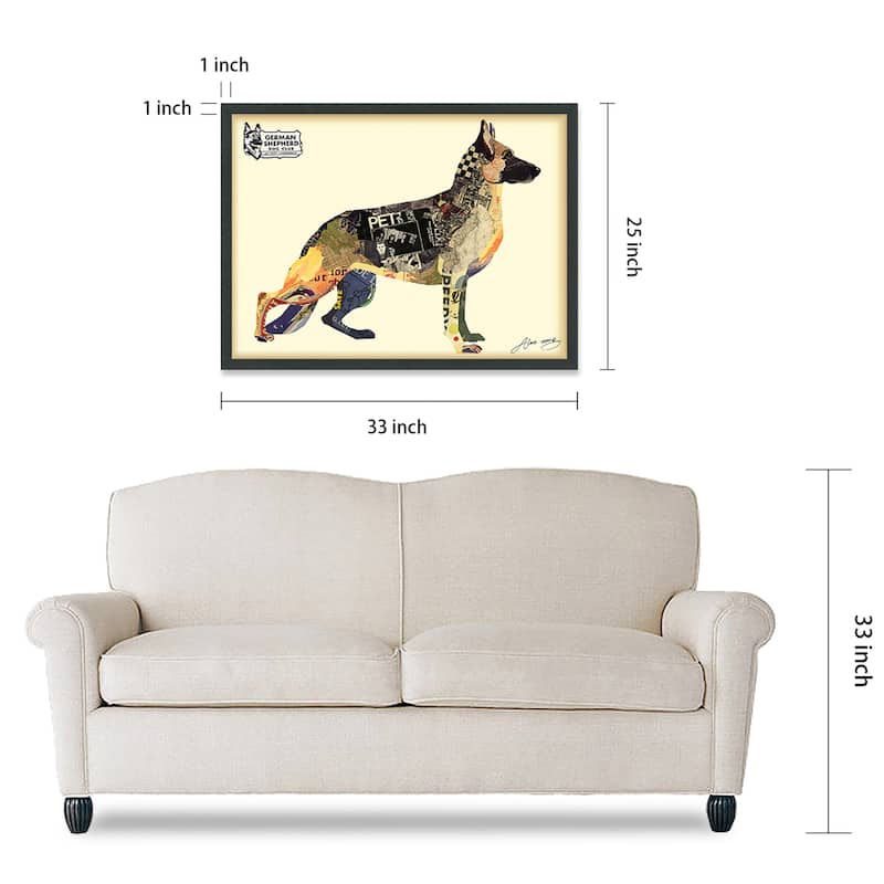 "German Shepherd" Dimensional Collage Framed Graphic Art Under Glass Wall Art