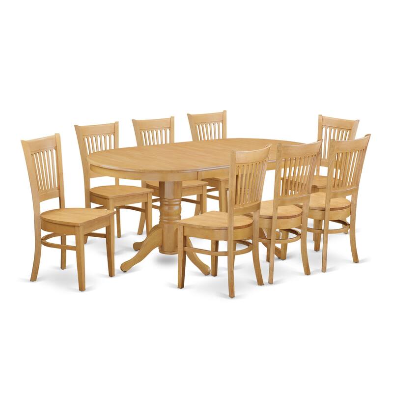 East West Furniture 9 Piece Dining Set- an Oval Dining Room Table and 8 Chairs, Oak(Seat Type Options)
