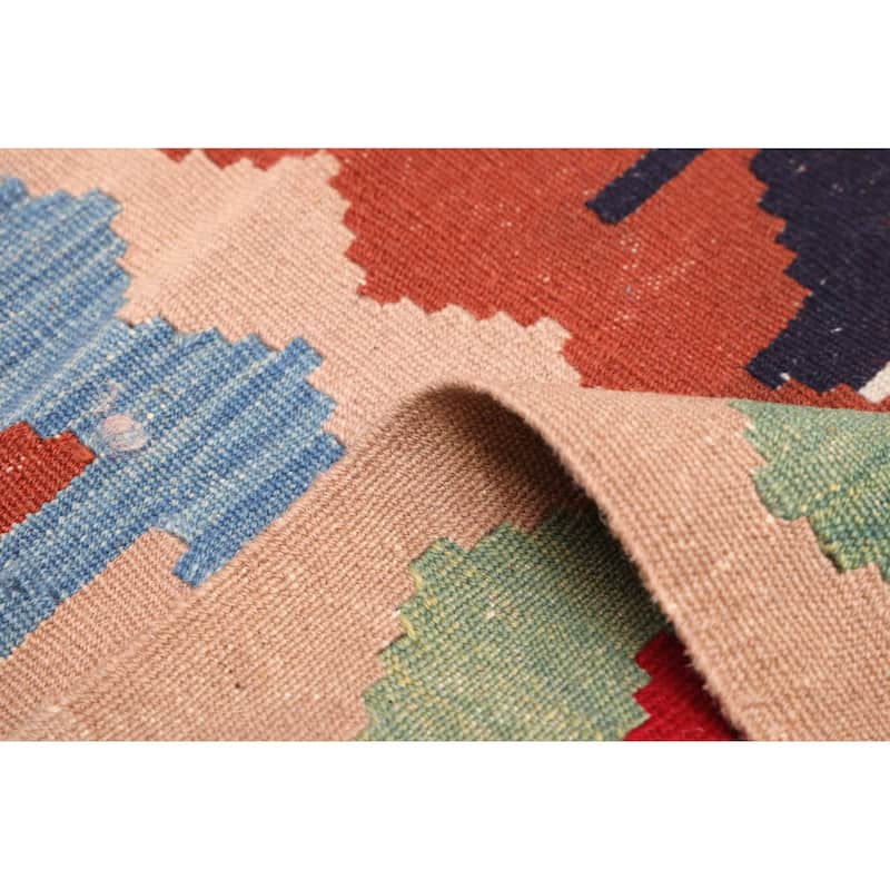 ECARPETGALLERY Flat-Weave Bold and Colorful Sky Blue Wool Kilim - 3'9 x 5'8