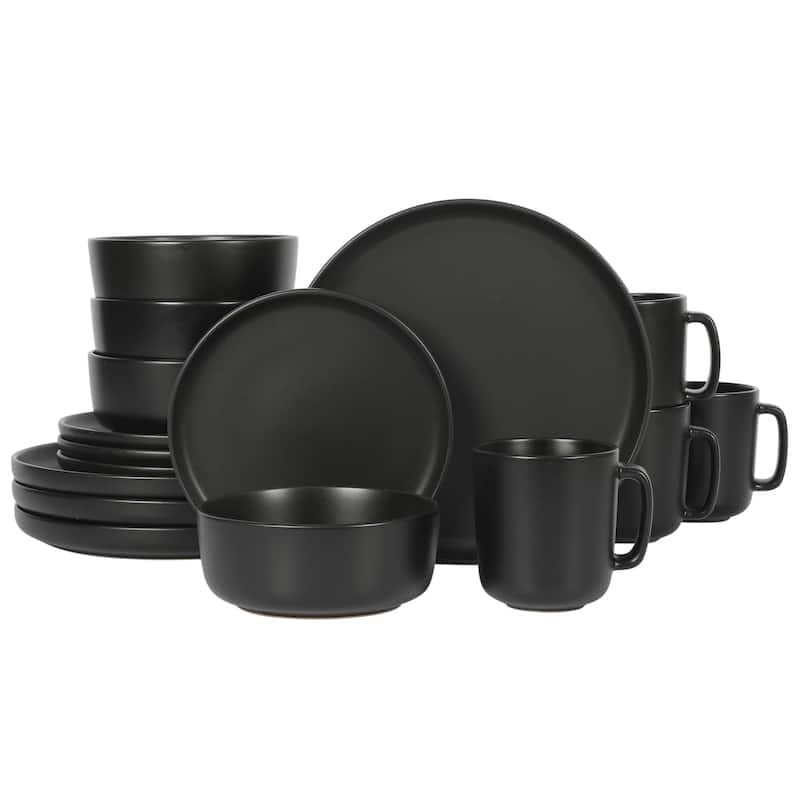 Gibson Home Zuma 16 Piece Stoneware Plates, Bowls, & Mugs Dinnerware Set - Matte Black