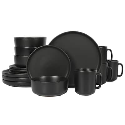 Gibson Home Zuma 16 Piece Stoneware Plates, Bowls, & Mugs Dinnerware Set - Matte Black