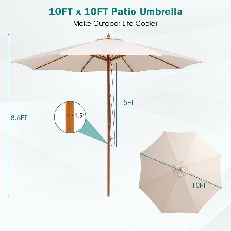 Gymax 10FT Patio Umbrella Table Market Umbrella w/ 8 Bamboo Ribs