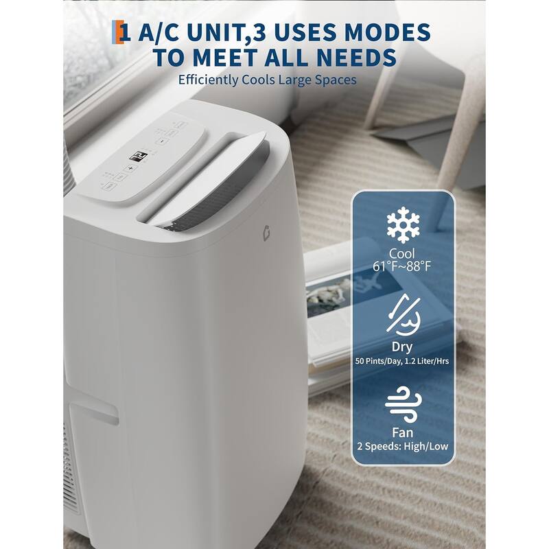 14,000 BTU Portable Air Conditioner,3-in-1 Portable AC Unit Cools/Fan/Dehumidifier for Room