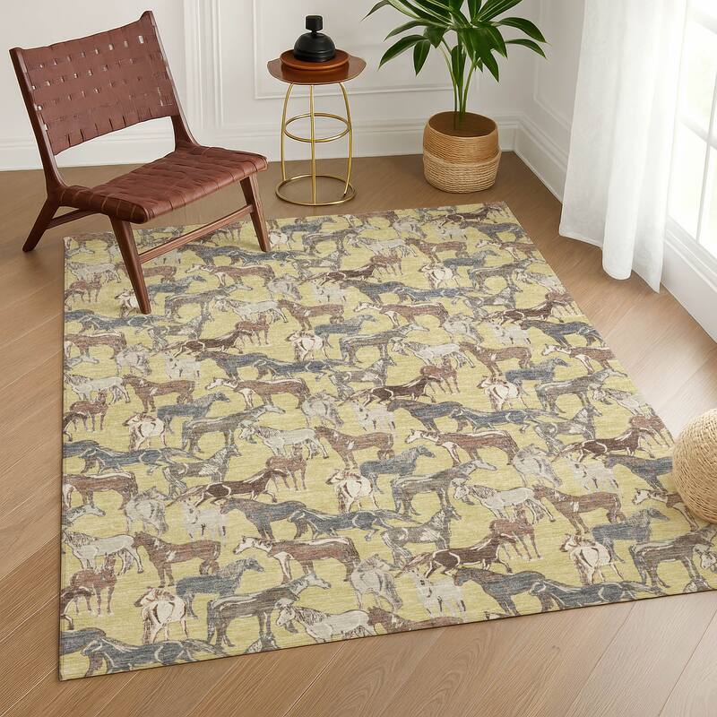 Machine Washable Indoor/ Outdoor Horse Herd Chantille Rug