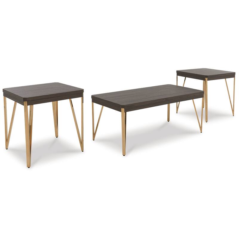 Signature Design by Ashley Bandyn Brown/Champagne Table (Set of 3) - 47"W x 24"D x 19"H