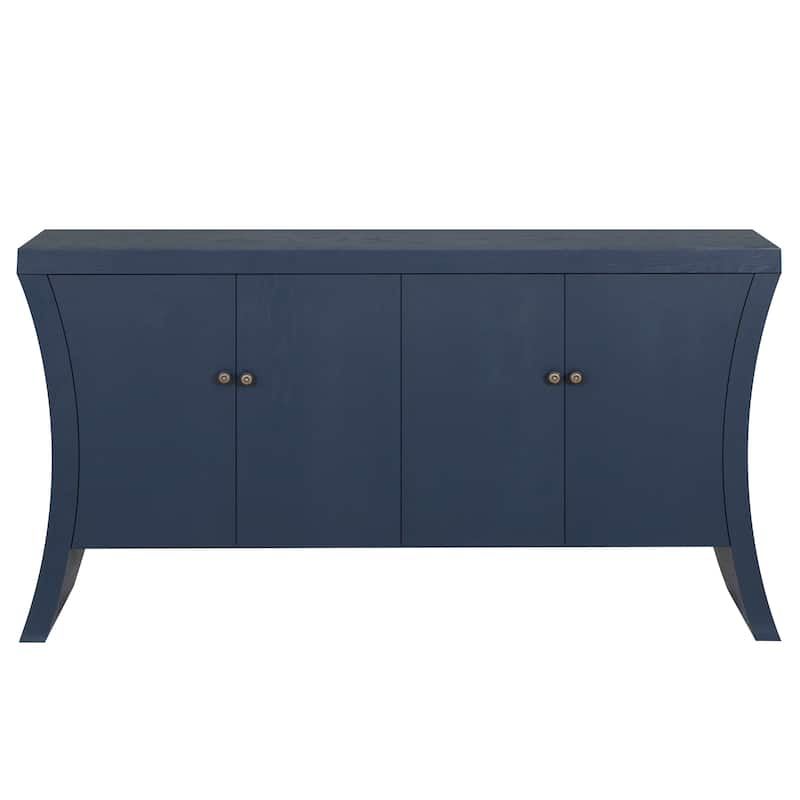 GDFStudio - Industrial 4-Door Credenza with Wooden Arc Legs & Bronze Clasps, Solid Wood Storage Cabinet