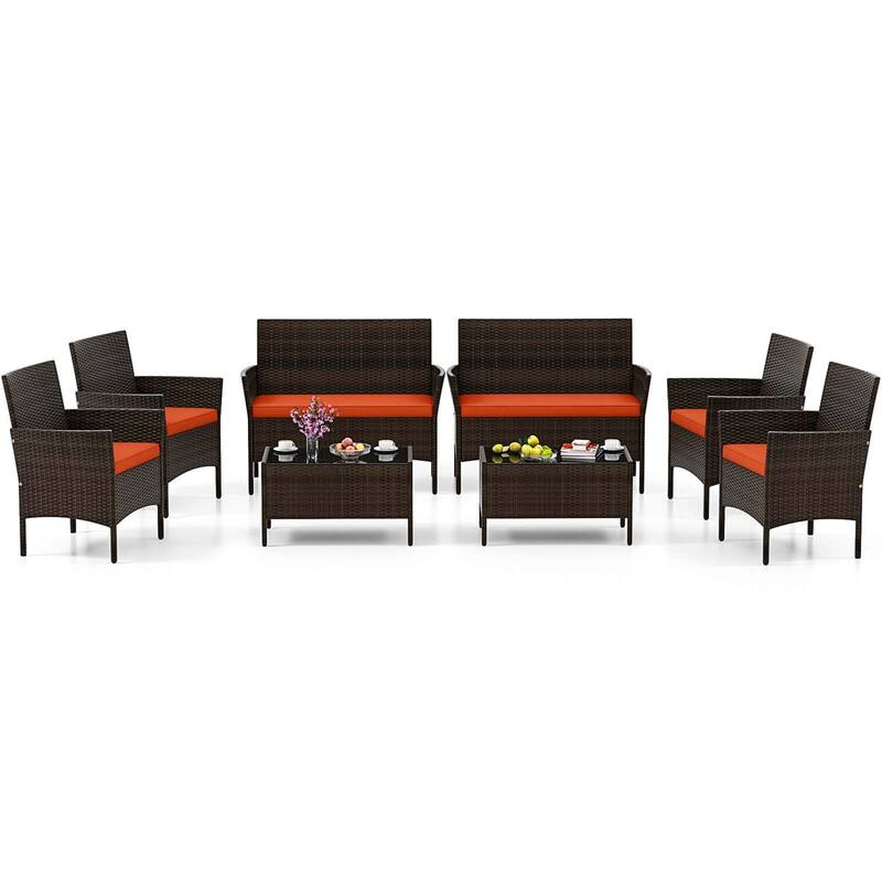 Costway 8 PCS Patio Furniture Set with Washable Cushions and Tempered - See Details