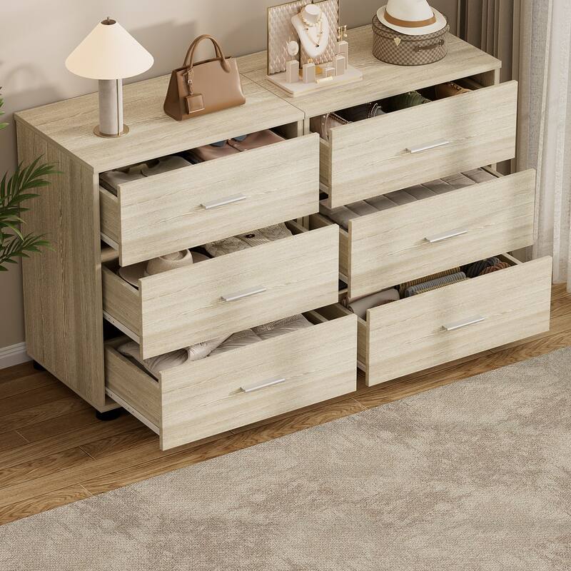 2-Pack Dressers with 6 Storage Drawers, Closet Organizers for Bedroom and Walk-in Closet - Washed Oak