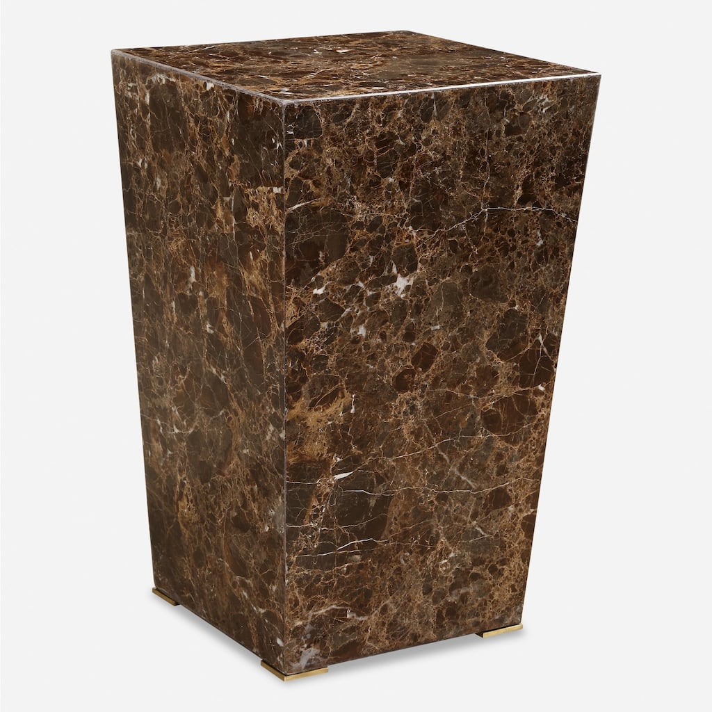 Glossy Marble Tapered End Table - 22.75" - Brown