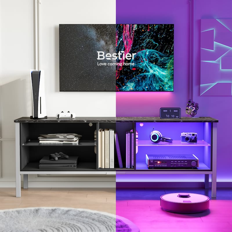 LED Entertainment Center with Shelves Gaming TV Stand for 70 inch TVs - 62 inches