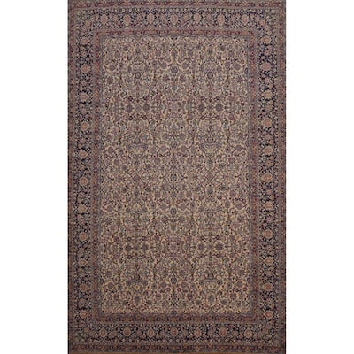 Hand Knotted Oriental 100% Wool Carpet Traditional All-Over Beige & Ivories Kerman Area Rug - 16' 6'' X 11' 2''