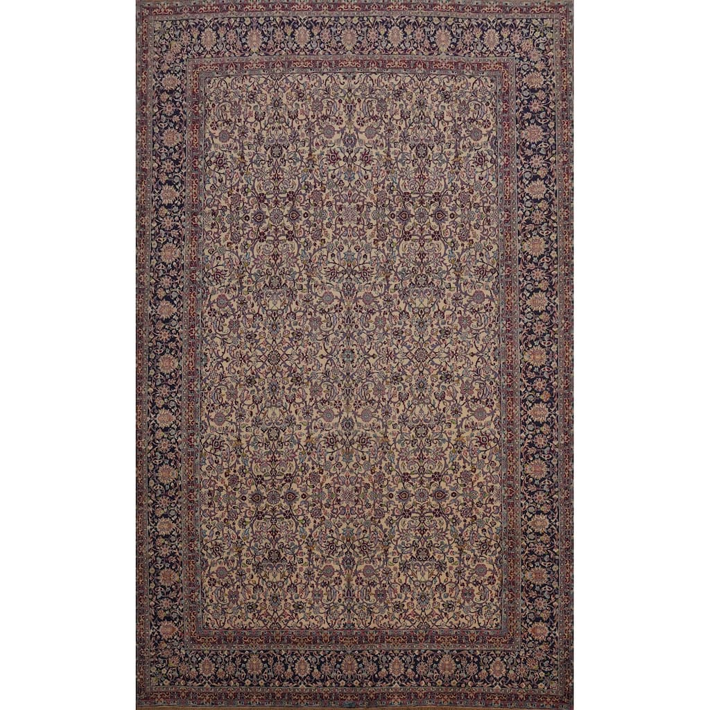Hand Knotted Oriental 100% Wool Carpet Traditional All-Over Beige & Ivories Kerman Area Rug - 16' 6'' X 11' 2''