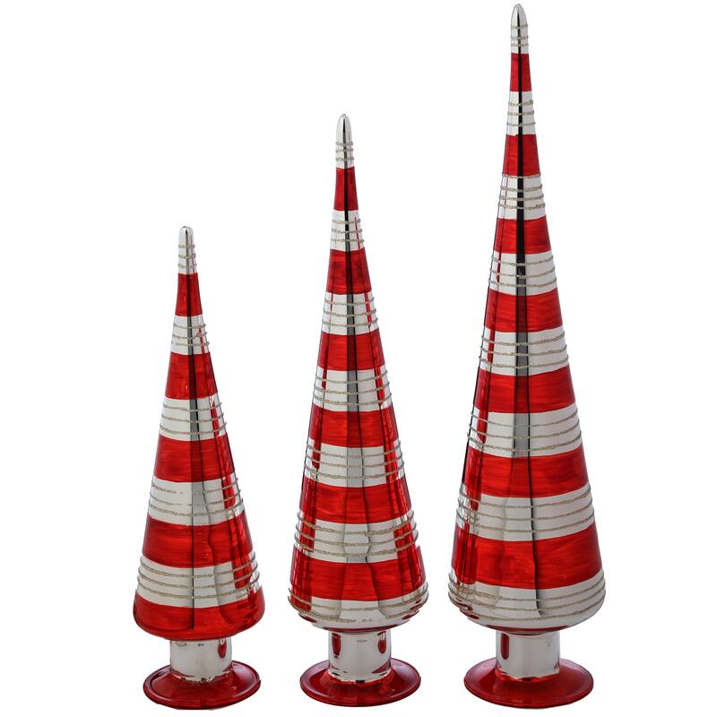 12-18" Glass Stripe Tree Set of 3
