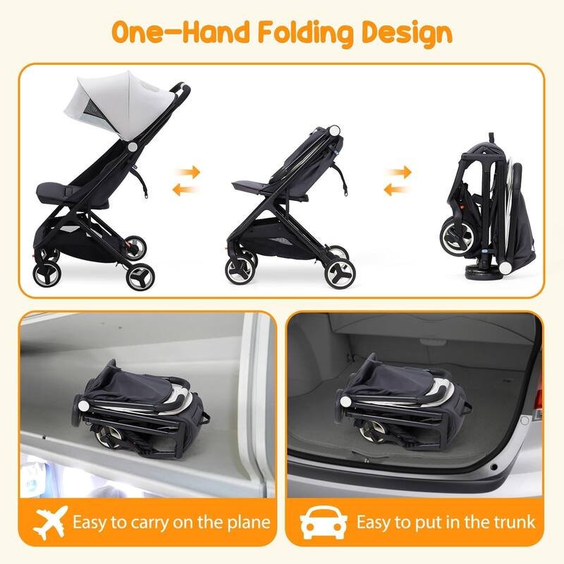 Compact One-Hand Fold Travel Stroller for Airplane Friendly
