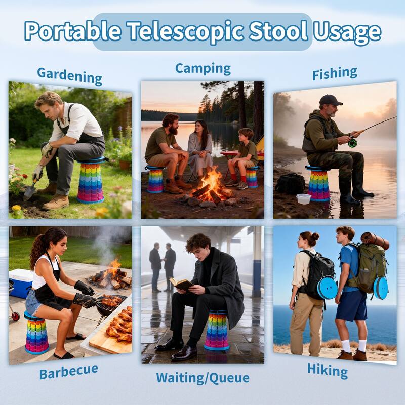 VECELO Portable Telescoping Stool Lightweight Adjustable Height Folding Stool for Camping Fishing Indoor Outdoor Plastic Seat