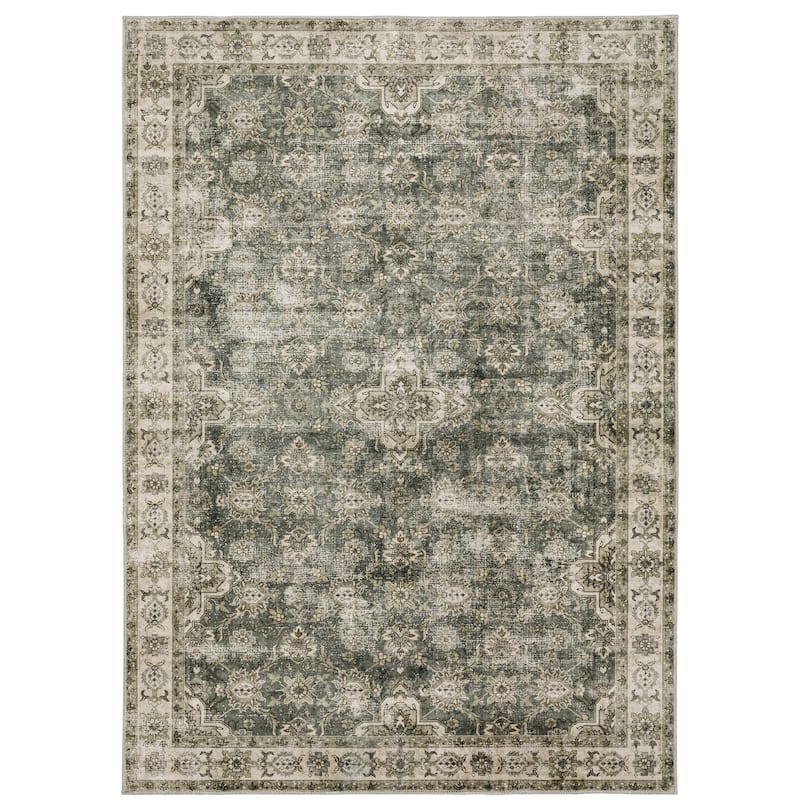 Style Haven Marissa Washable Vintage Oriental Olive/ Beige Area Rug Mat - 2' x 3'