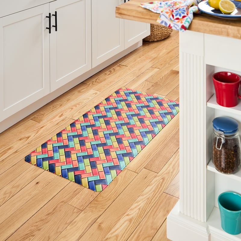 FIESTA Party Herringbone Tiles Modern Geo Anti-Fatigue Comfort Kitchen Mat, Non-Slip Floor Mat, Padded Standing Desk Mat