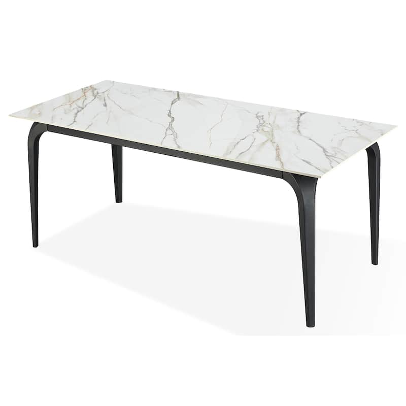 Nicoya Stone Top Rectangular Dining Table in Pumpkin Spice Stone and Black Metal - 30" x 32" x 71"
