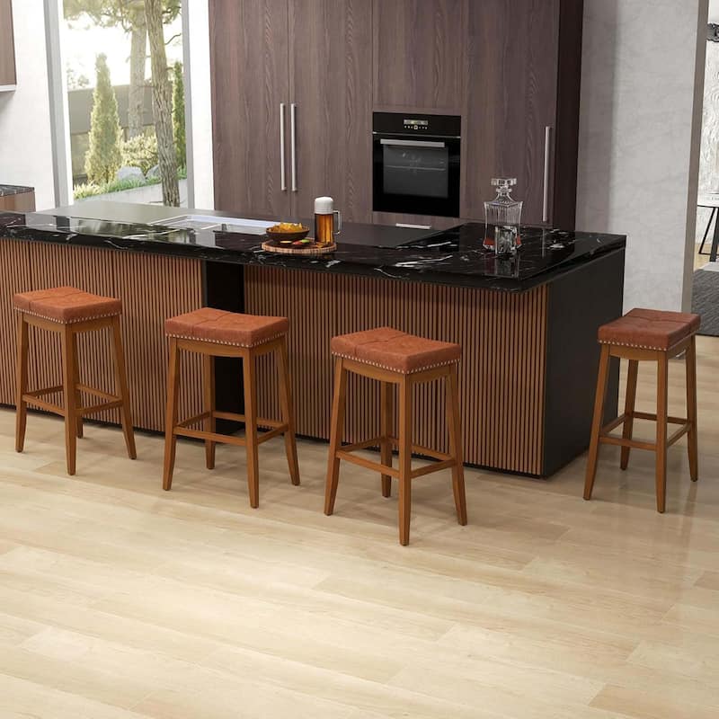2/4PCS Saddle Bar Stools Mid-Century Wood Backless Bar Chairs