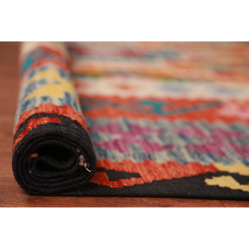 Kilim Oriental Rug Hand-Woven Multi-Color Wool Carpet - 8'3"x 9'7"