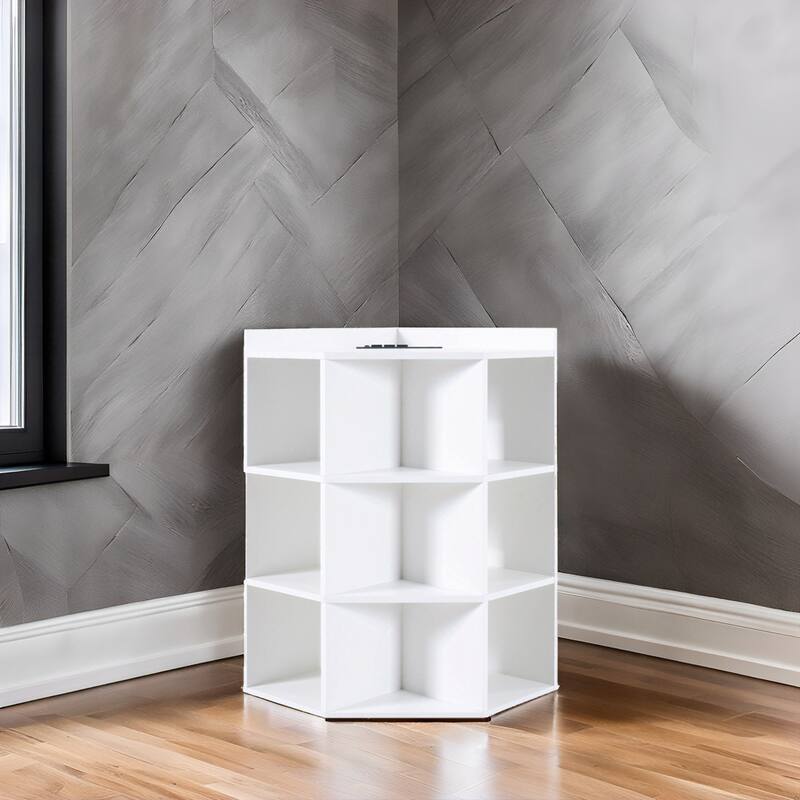 Corner Shelf with USB Ports and Outlets Cubby Storage Organizer