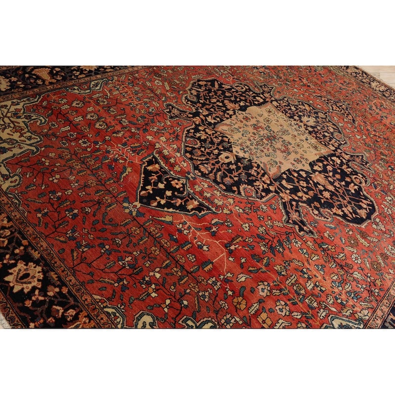 Hand Knotted Ferahan Rose Persian Wool Traditional Oriental Area Rug - 8' 11'' x 11' 5''
