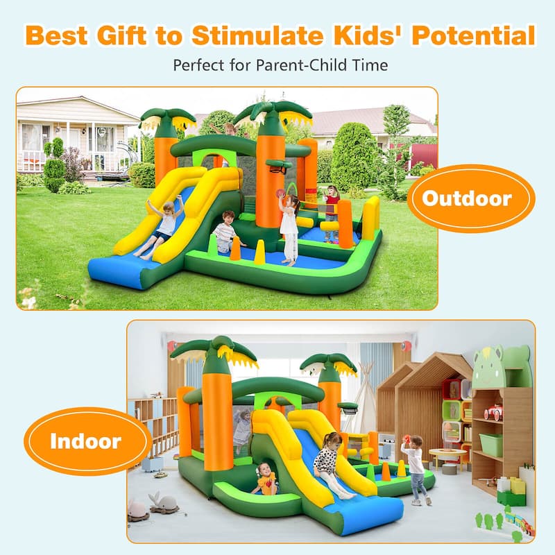 Gymax Tropical Inflatable Bounce Castle 8-in-1 Giant Jumping House w/