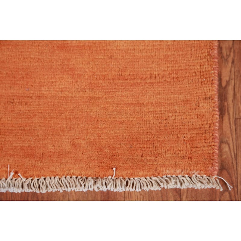 Orange Modern Gabbeh Oriental Rug Hand-Knotted Wool Carpet - 3'1" x 4'10"