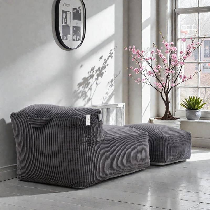 Large Memory Foam Bean Bag Chair for Adults, Corduroy Lounger Sofa with Ottoman