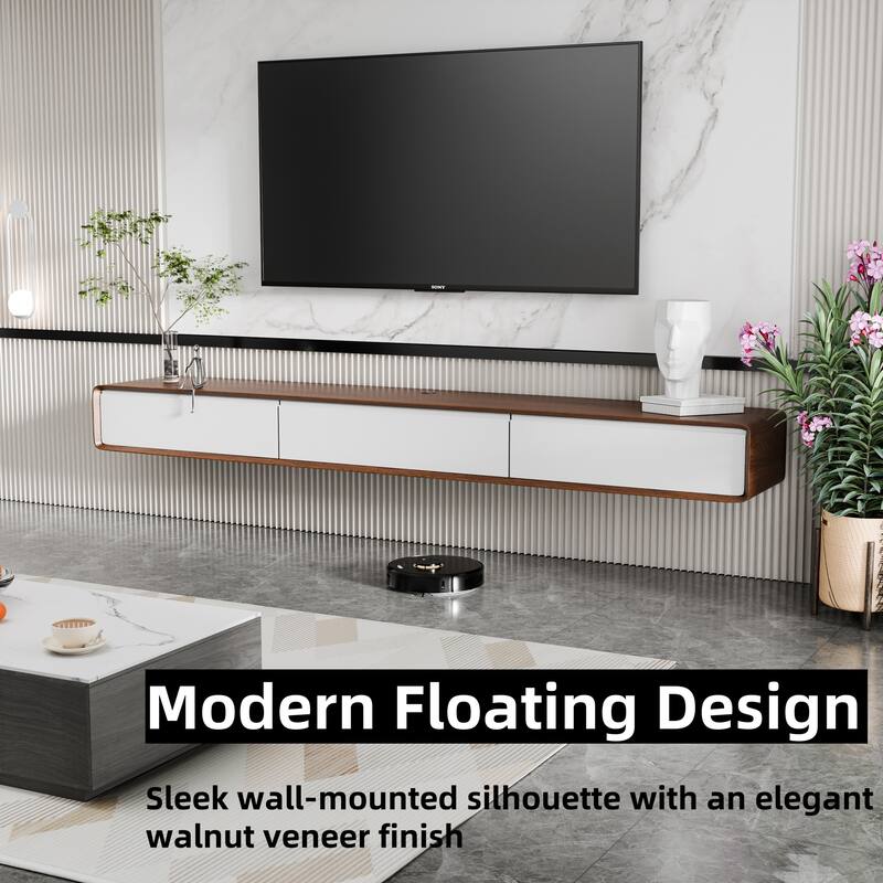 Modland 78" Modern Floating TV Stand Wall Mounted Media Control Center for Living Room - 78