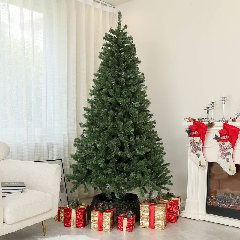 7.5ft Unlit Artificial Xmas Tree, 1346 Tips, Easy Setup with Steel Base, Realistic Holiday Decor