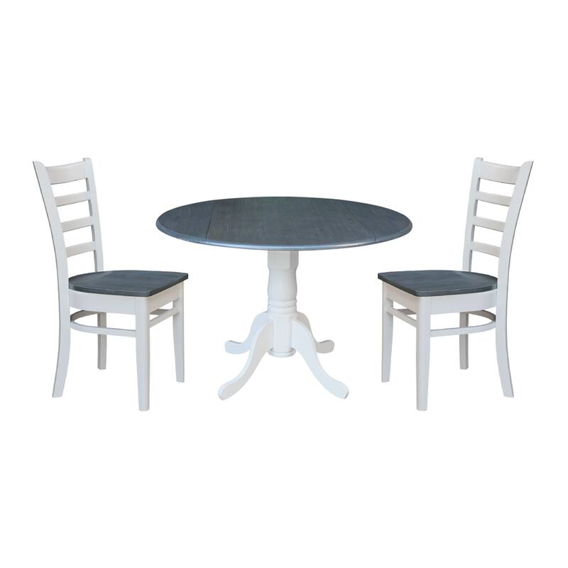 42" Dual Drop Leaf Table with Emily Side Chairs Set - 3-Piece - White/Heather Gray