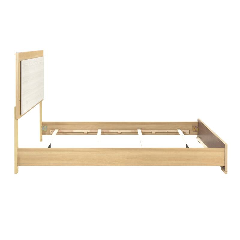 Queen Size LED Panel Headboard Bed in Natural and White Finish