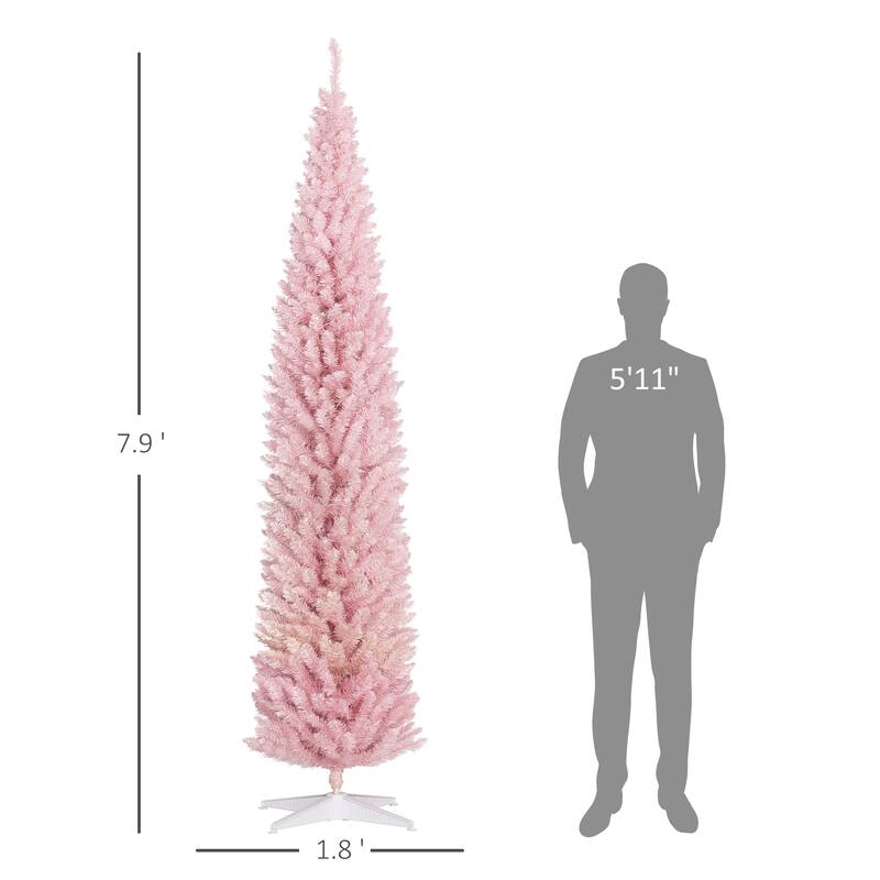No-Hassle 8ft Slim Christmas Tree with Warm White LED Lights and 618 Tips, Xmas Tree for Festival Holiday Decoration