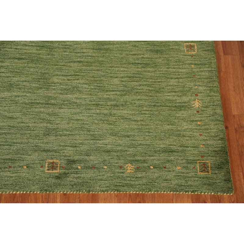Green Gabbeh Indian Area Rug Hand-Tufted Wool Carpet - 5'3" x 7'7"